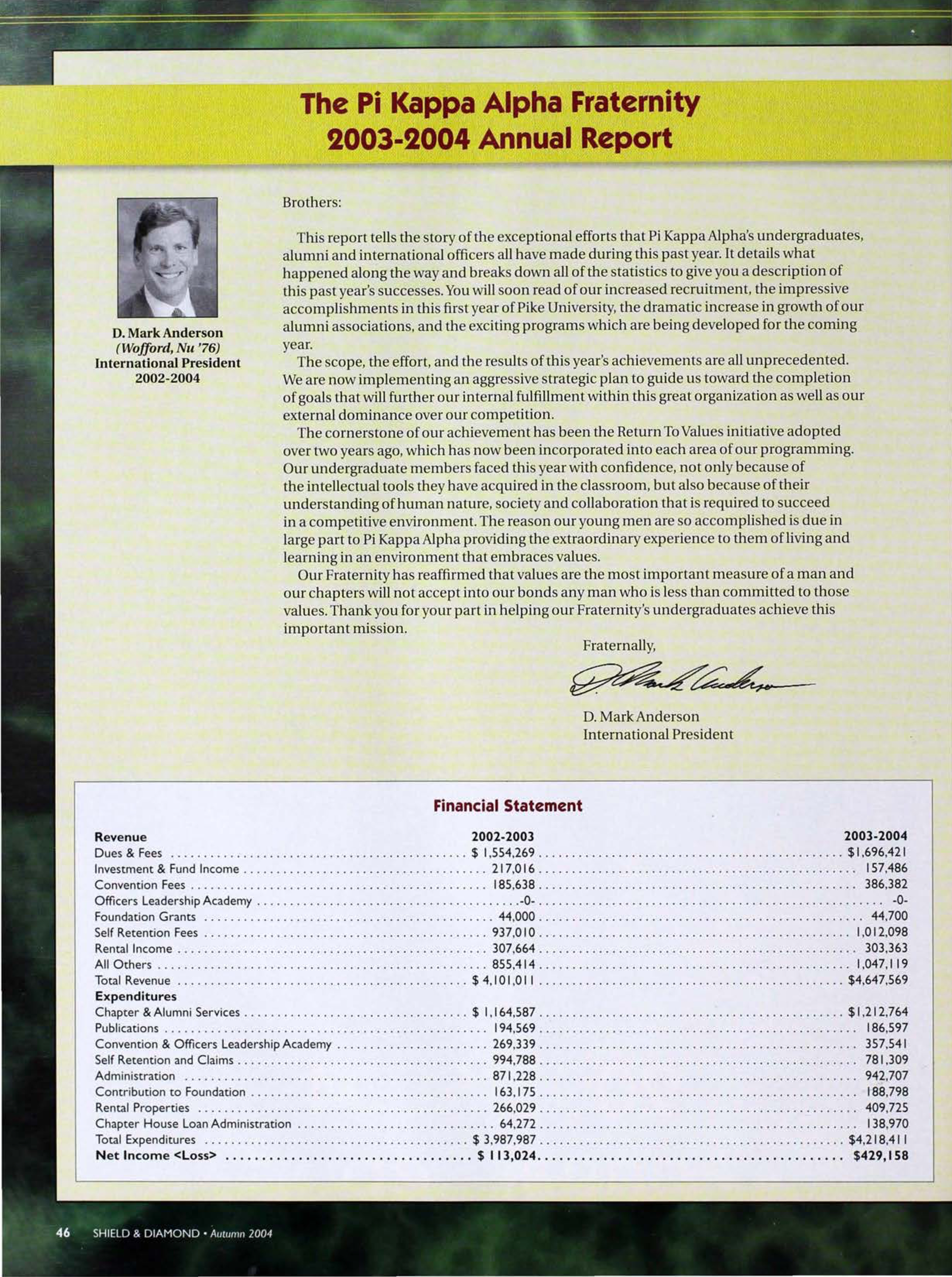 Financial Statement, Autumn 2004